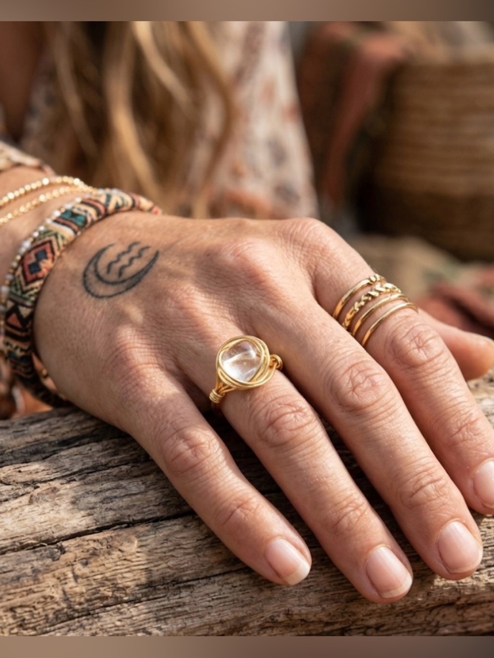 Citrine Gold Wire-Wrapped  Ring - Women Jewelry All sizes